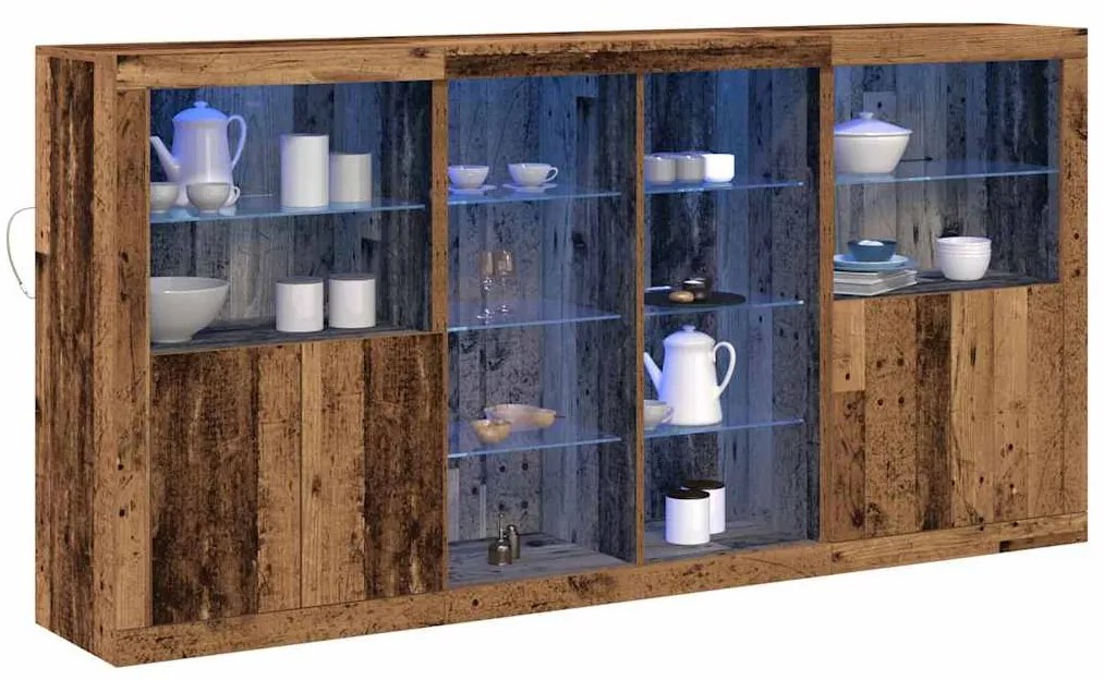 Aparador vidaXL com Luzes LED Madeira Velha 202x37x100 cm Madeira enge