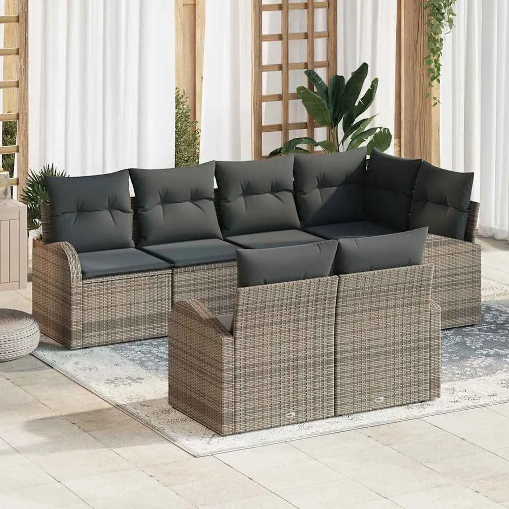 Conjunto de Sofá de Jardim vidaXL de 7 Peças com Almofadas Rattan Poli