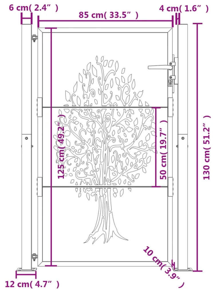 Portão de jardim 105x130 cm aço design árvore antracite