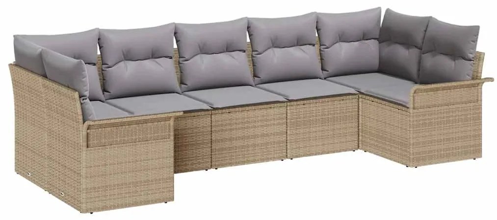 Conjunto de Sofá de Jardim com 7 Peças e Almofadas Bege em Rattan