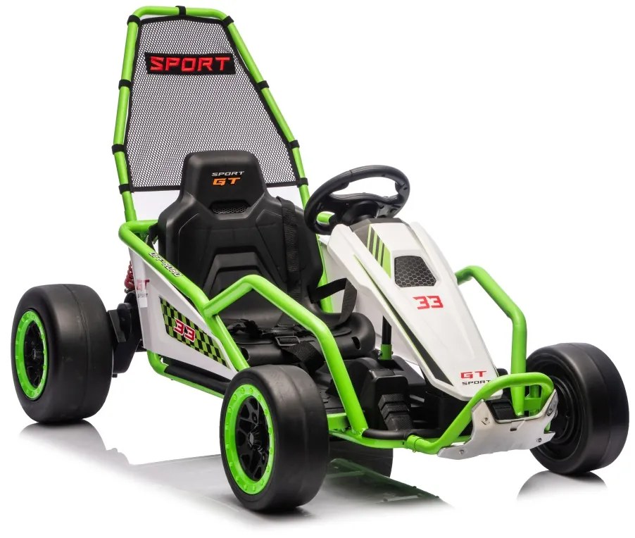 Kart elétrico para Crianças 24 V TORNADO Gokart Função Drift, Rodas espuma plástica EVA, assento couro ecológico Verde