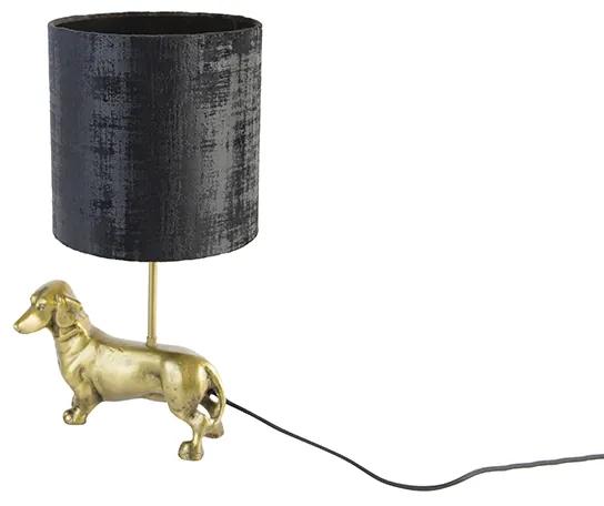 Vintage tafellamp messing met kap zwart 20 cm - Animal Teckel Oriental