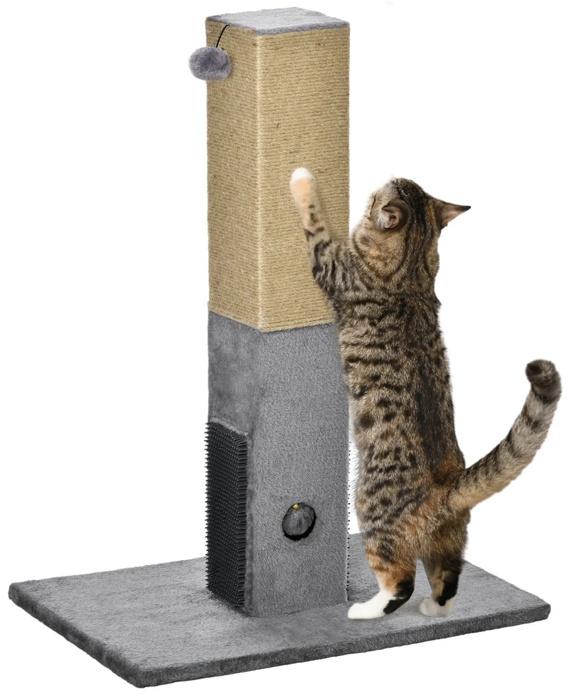 PawHut Poste Arranhador para Gatos 79 cm com Bola Suspensa e Poste de Juta 59,5x39x79 cm Cinza e Bege