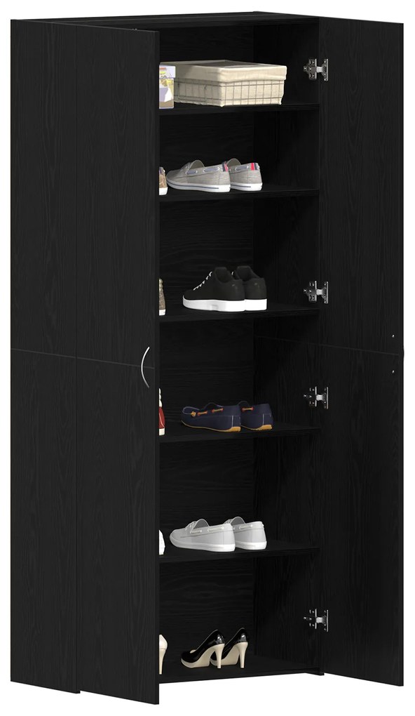 Armário para Sapatos Preto Carvalho 80x35,5x180 cm Madeira de engenhar