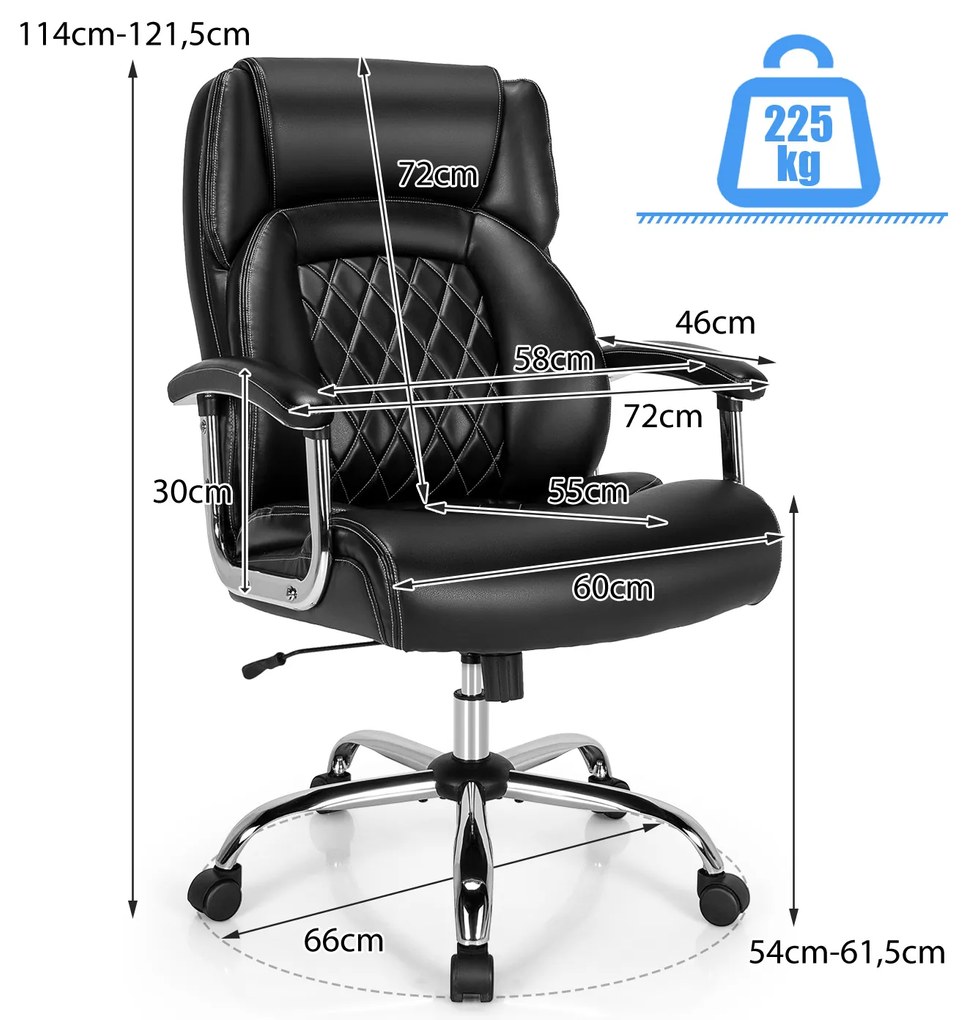 Cadeira de escritório ergonómica com capacidade de carga até 225 kg, com função de balanço, ajustável em altura, para pessoas grandes Preto