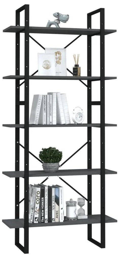 Estante com 5 prateleiras 80x30x175 cm derivados madeira cinza