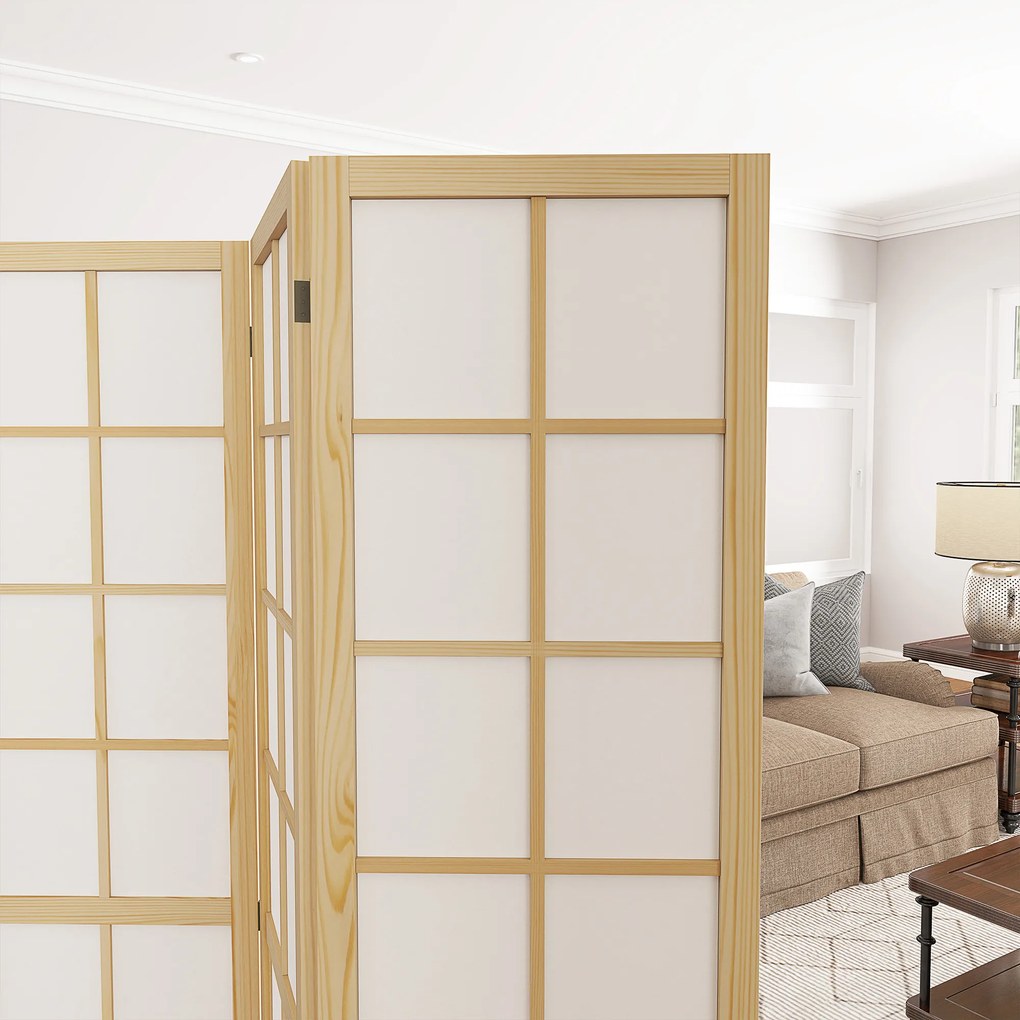 Biombo Dobrável de 4 Painéis Separador de Ambientes de Interior para Sala de Estar Dormitório e Escritório 160x170 cm Madeira e Branco