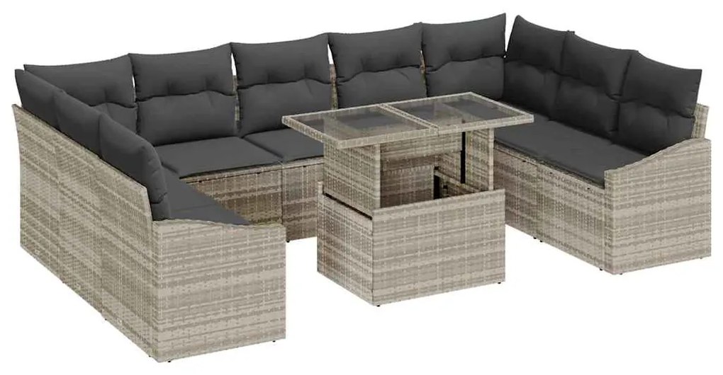 Conjunto de Sofás de Jardim com 10 Peças e Almofadas Cinza Claro em Ra