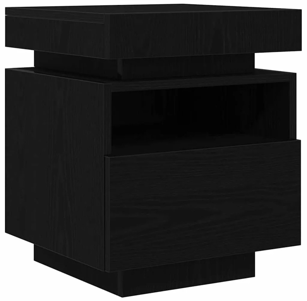 Criado-mudo vidaXL com Luzes LED Carvalho Preto 40x39x48,5 cm
