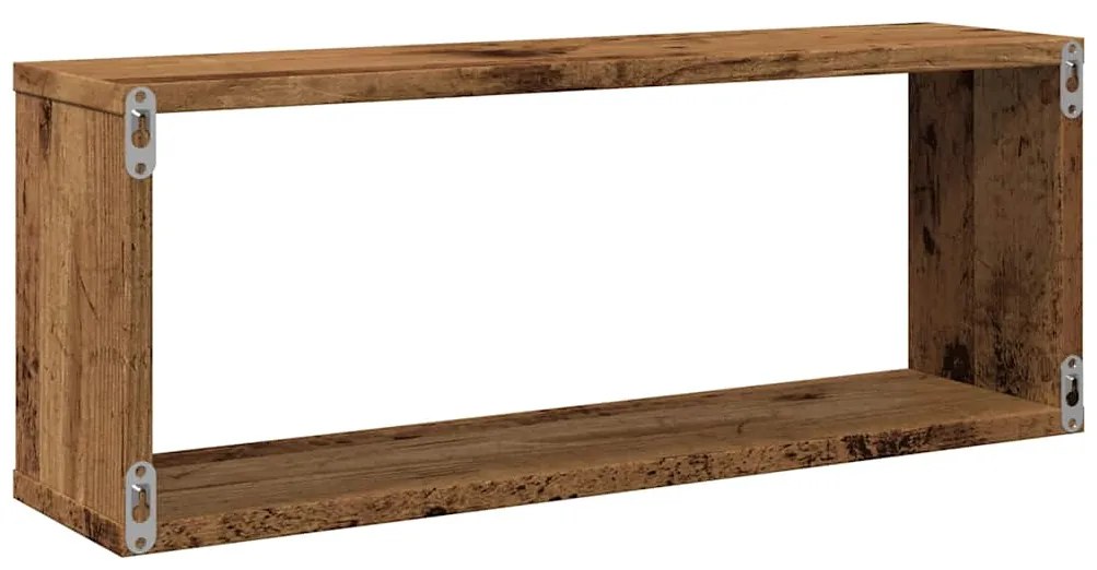 Prateleiras parede em cubo 2pcs deriv. de madeira madeira velha