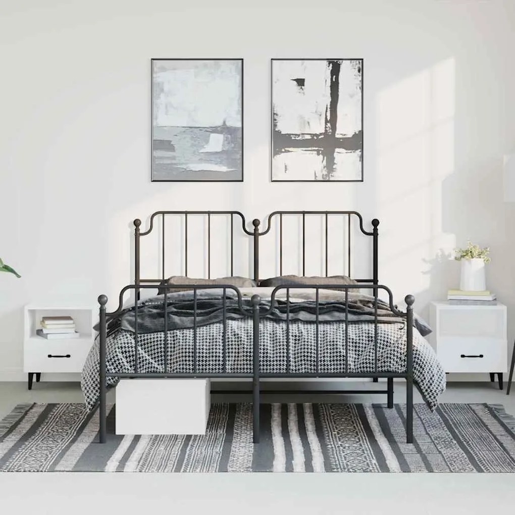 Estrutura de cama com cabeceira e pés 183x213 cm metal preto