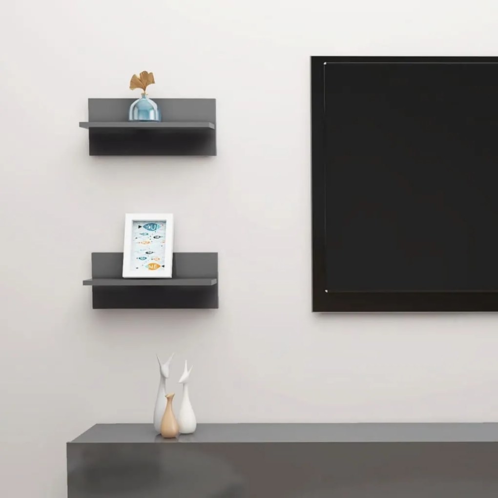 vidaXL Estantes de parede 2 pcs 40x11,5x18 cm cinzento brilhante