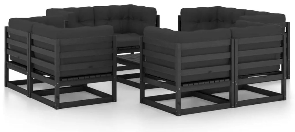 9 pcs conjunto lounge de jardim c/ almofadões pinho maciço