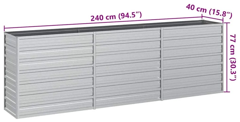 Canteiro elevado de jardim 240x40x77cm aço galvanizado prateado