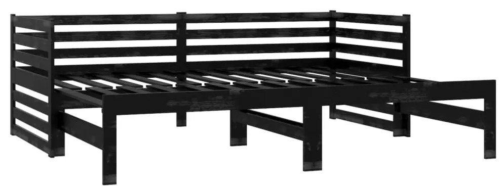 Estrutura sofá-cama de puxar 2x(90x200) cm pinho maciço preto