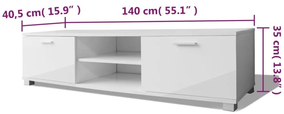 Móvel de TV 140x40,5x35 cm branco brilhante