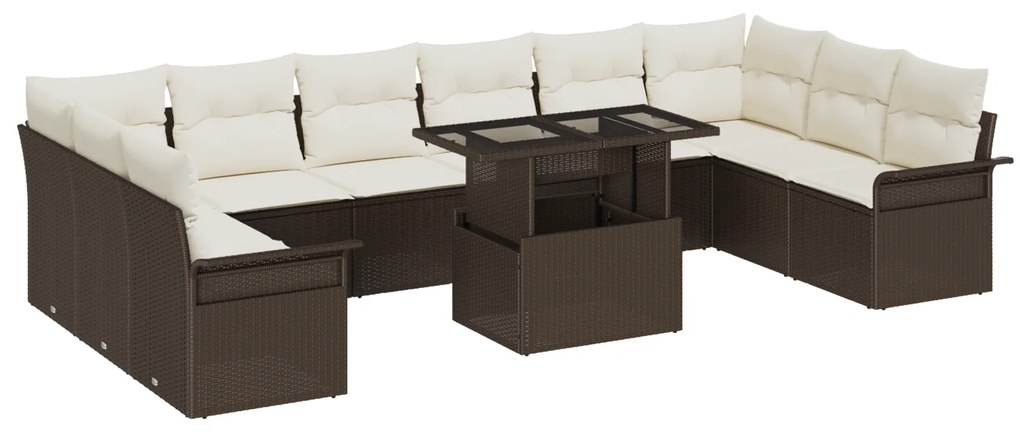 vidaXL Conjunto de Sofá de Jardim de 11 Peças com Almofadas de Vime Castanho