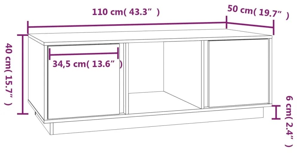 Mesa de centro 110x50x40cm madeira de pinho maciça castanho mel