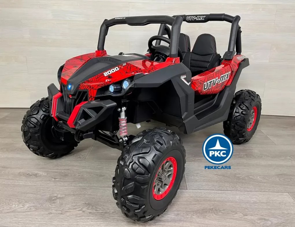 Carro elétrico para crianças Todo terreno Buggy UTV 4x4 MP4 12V 2 Lugares Vermelho Homem Aranha