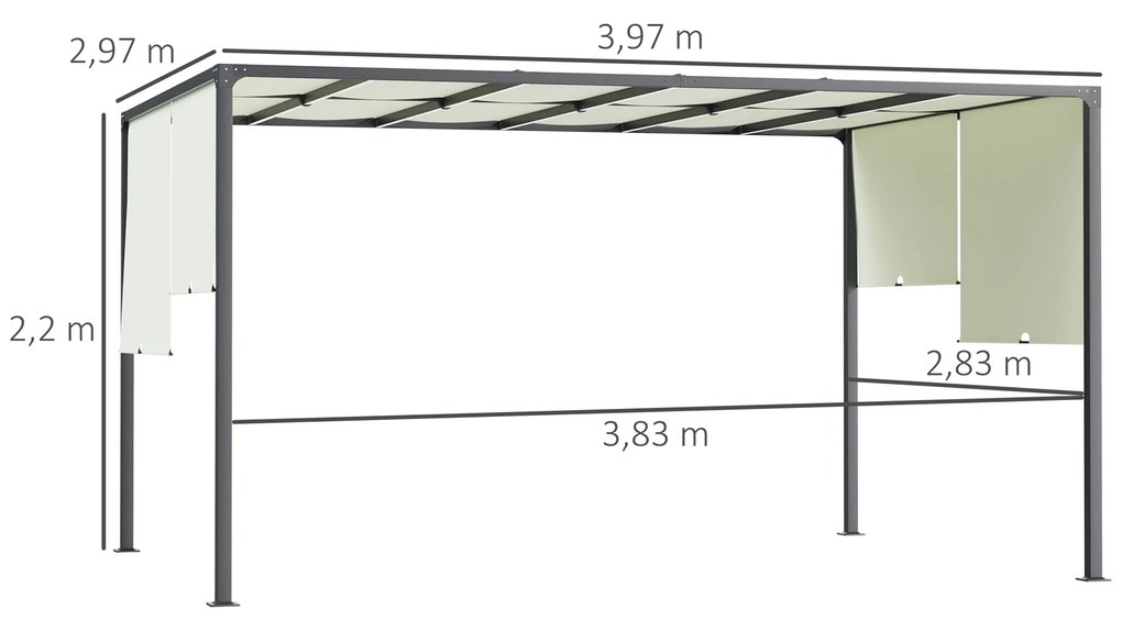 Pérgola de Jardim com Teto Retrátil Pérgola com Luzes LED Energia Solar Estrutura de Aço 297x397x220 cm Creme