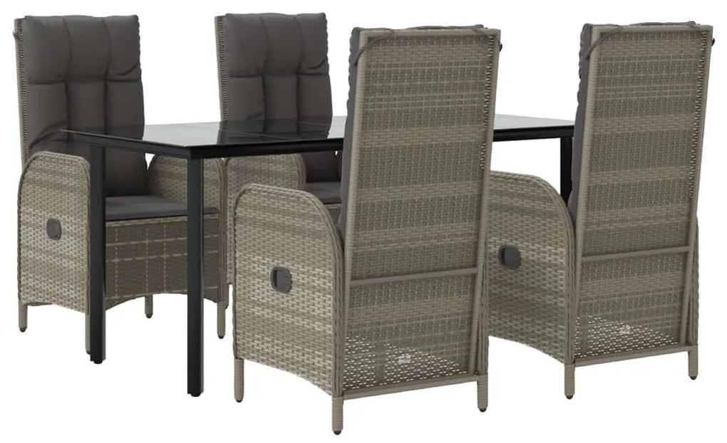 5 pcs conjunto jantar jardim c/ almofadões vime PE preto/cinza