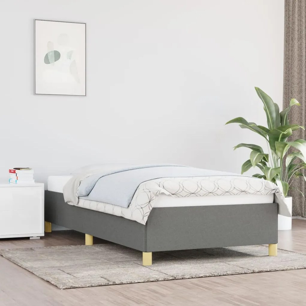 347142 vidaXL Estrutura de cama 100x200 cm tecido cinzento-escuro