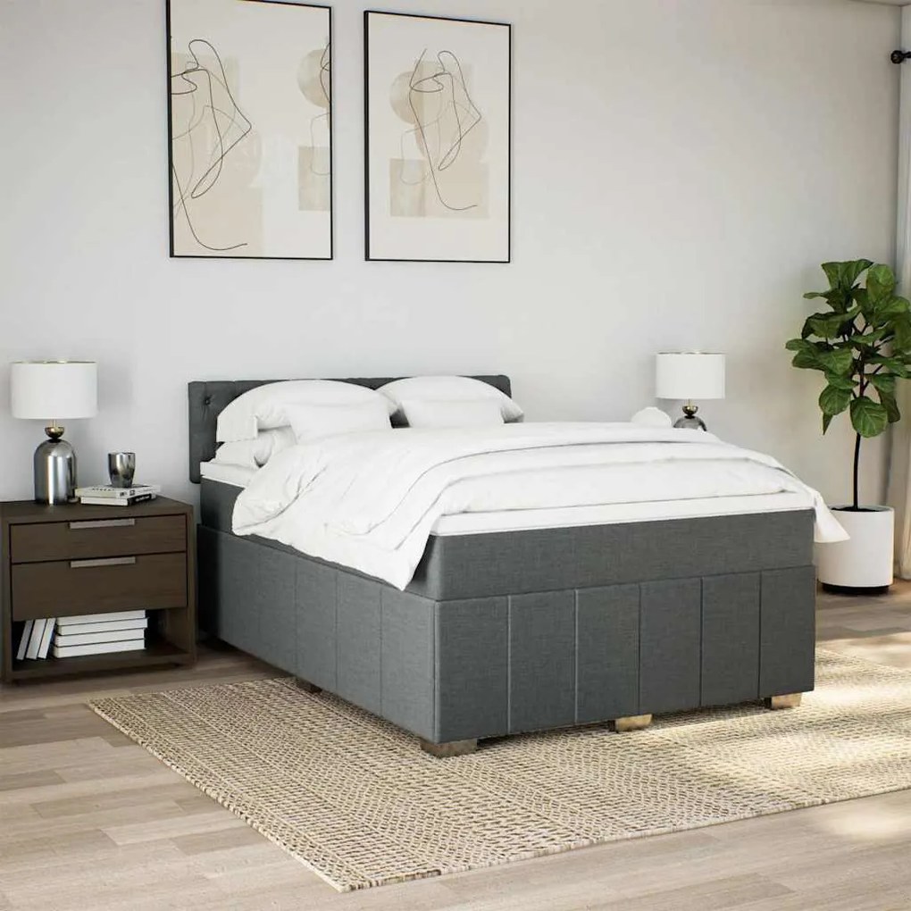 Cama com molas/colchão 140x200 cm tecido cinzento-escuro