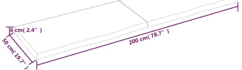 Prateleira de parede 200x50x(2-6)cm carvalho maciço não tratado