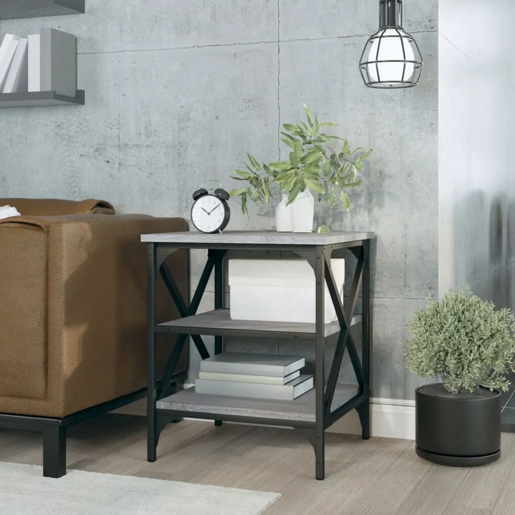 825778 vidaXL Mesa de apoio 40x42x50 cm derivados de madeira cinzento sonoma