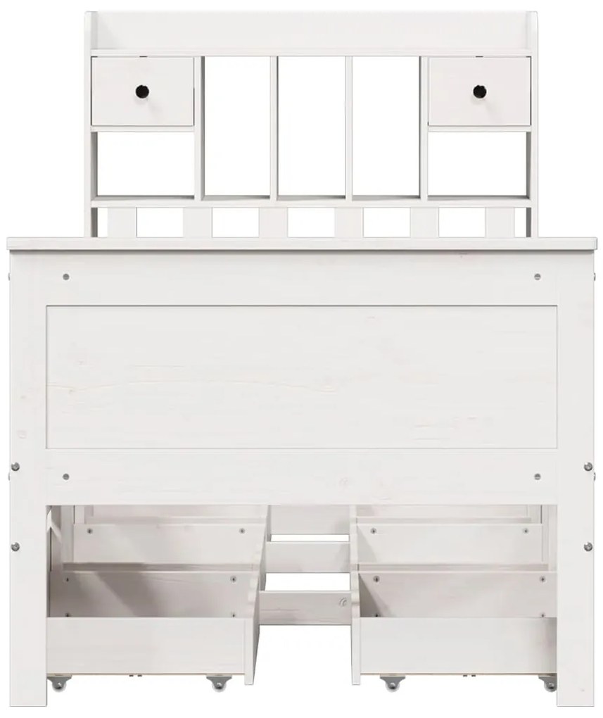 Cama com estante sem colchão 100x200 cm pinho maciço branco