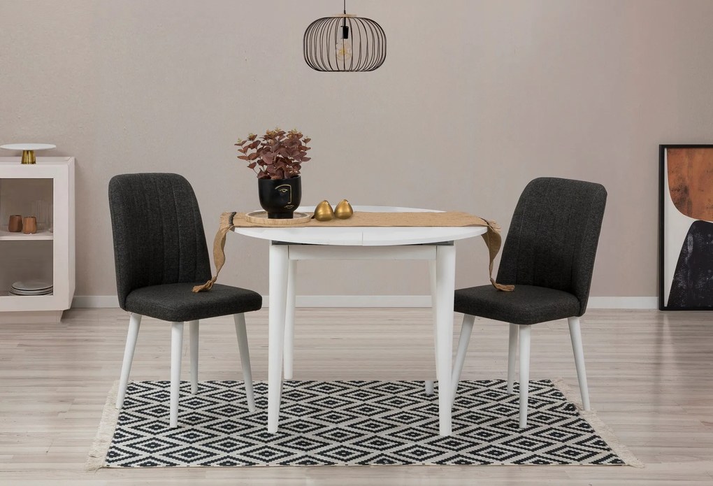 Conjunto de Mesa de Jantar Extensível e Cadeiras Vina – Branco e Antra