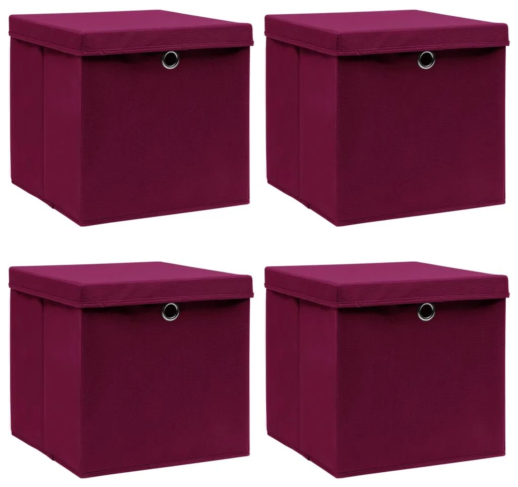 Caixas arrumação c/ tampas 4pcs 32x32x32cm tecido vermelho esc.