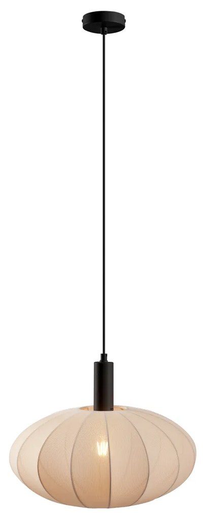 Candeeiro suspenso Japandi preto com abajur de tecido castanho - Bida