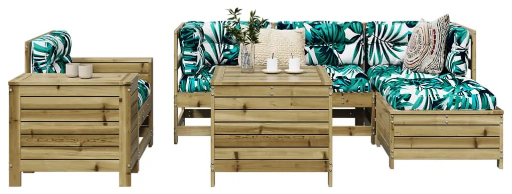 7 pcs conjunto sofás jardim madeira de pinho impregnada