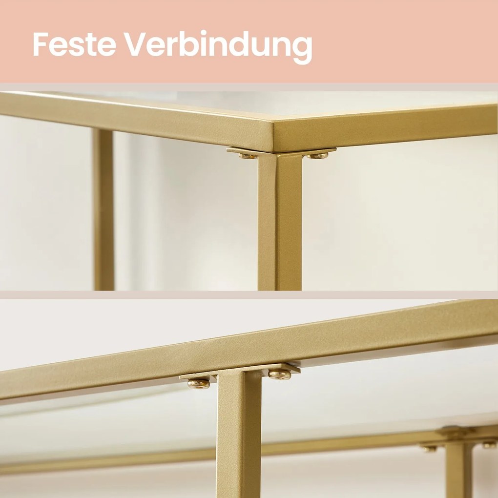 Mesa consola com 2 níveis, mesa de entrada 35 x 100 x 80 cm vidro, aço dourada