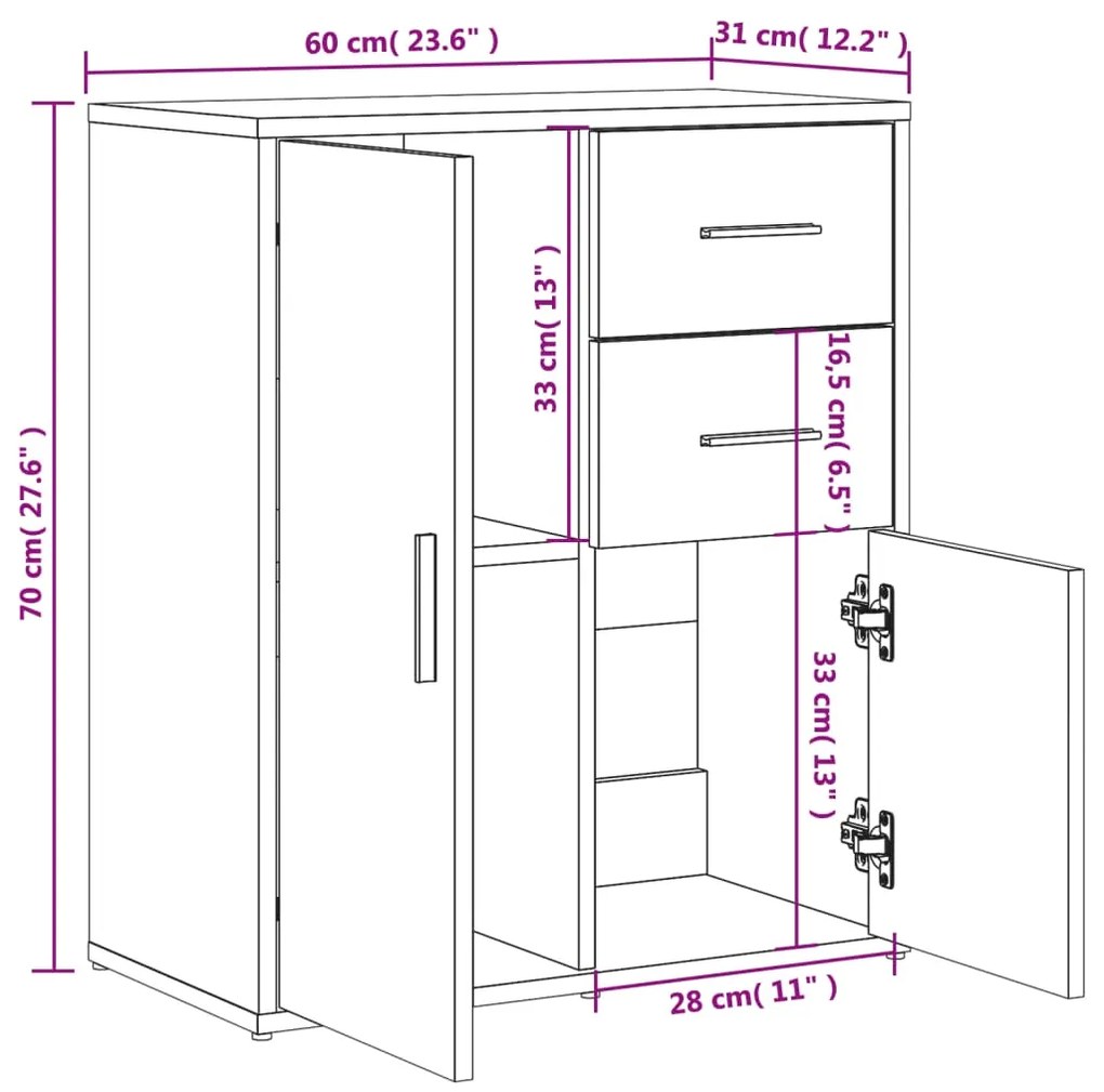 Aparadores 2 pcs 60x31x70 cm derivados de madeira branco