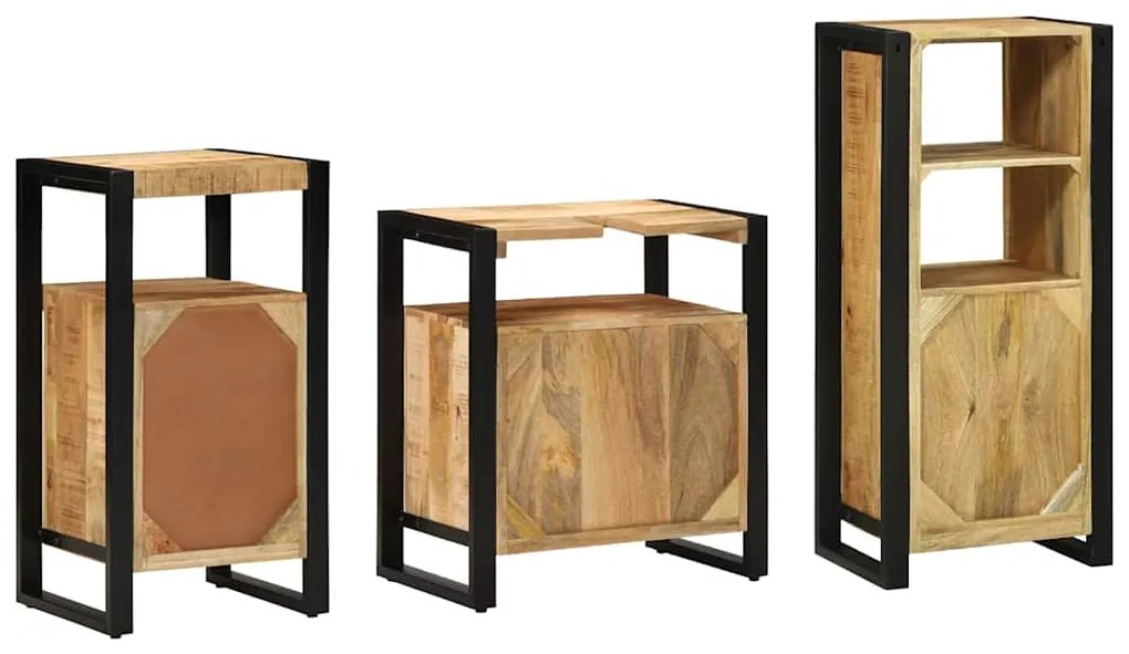 Conjunto de Móveis para Banheiro 3 pcs Madeira de manga maciça