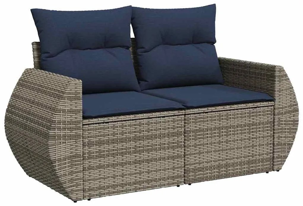 9 pcs conjunto sofás p/ jardim com almofadões vime PE cinzento