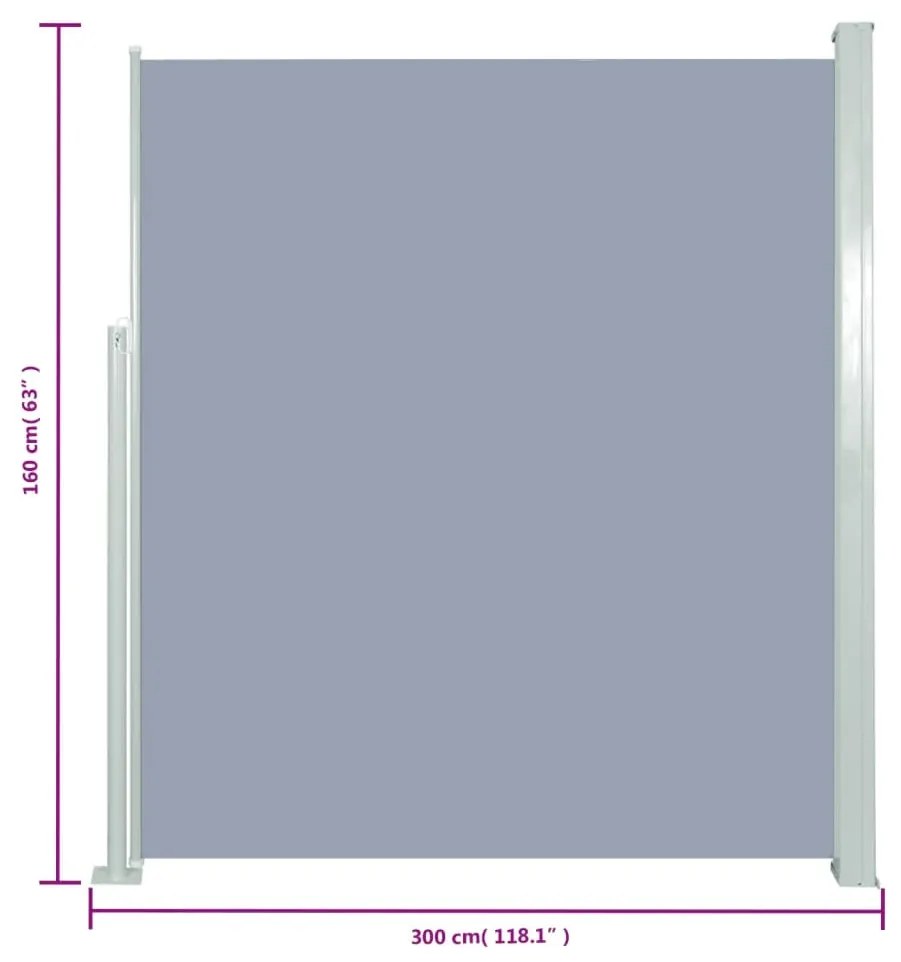 Toldo lateral retrátil para pátio 160x300 cm cinzento