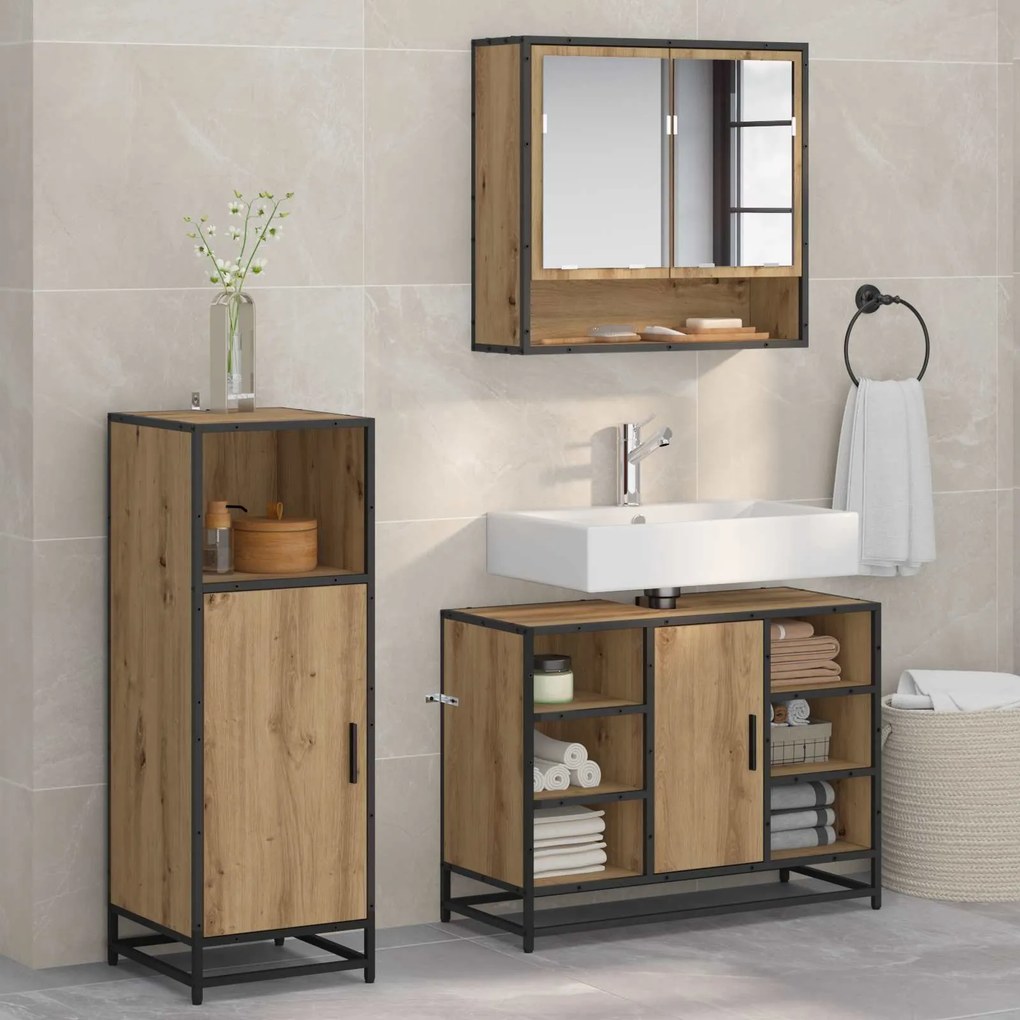 vidaXL Conjunto de Móveis para Banheiro 3 pcs Carvalho Artesanal