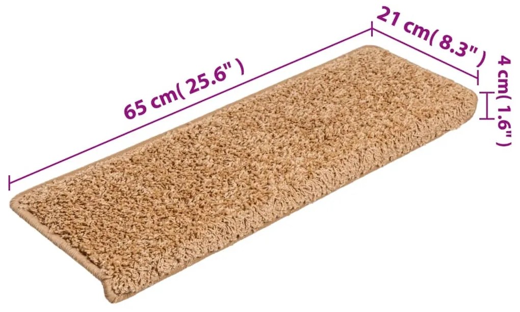 Tapete/carpete para degraus 15 pcs 65x21x4 cm bege