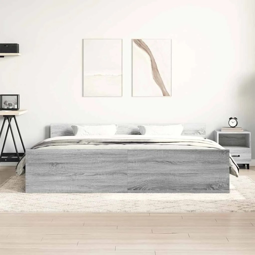 Estrutura cama c/ cabeceira e apoio pés 180x200 cm cinza sonoma