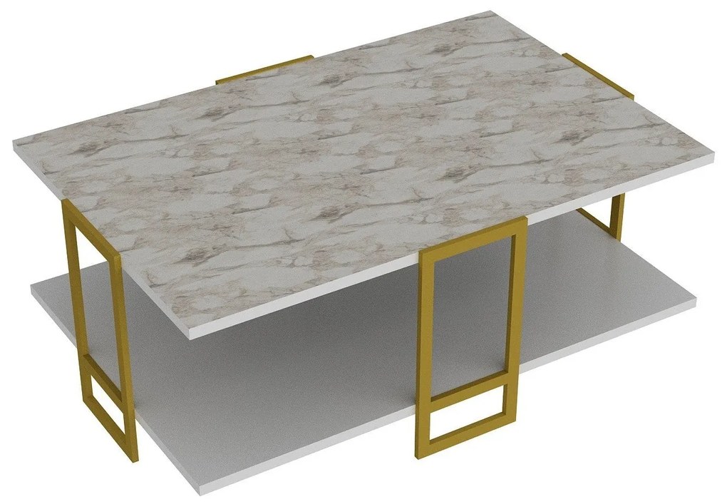 Mesa de Centro Polka – Dourado e Branco – 91,5 x 36,6 x 61,5 cm