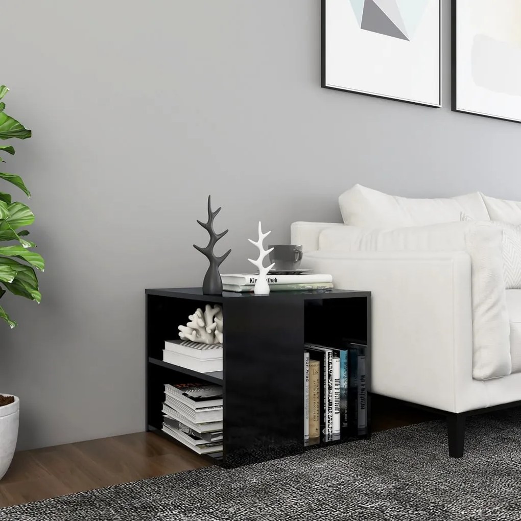 806389 vidaXL Mesa de apoio 50x50x45 cm contraplacado preto brilhante