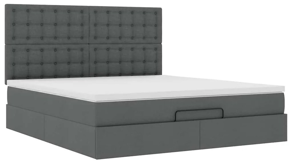 Estrutura de cama otomana com colchão tecido cinzento escuro