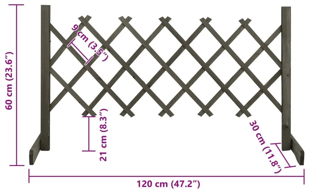 Vedação em treliça para jardim 120x60 cm abeto maciço cinzento