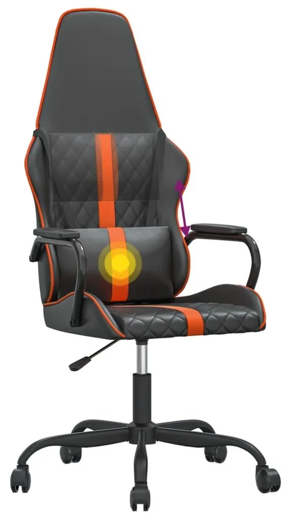 Cadeira gaming massagens couro artificial preto e laranja