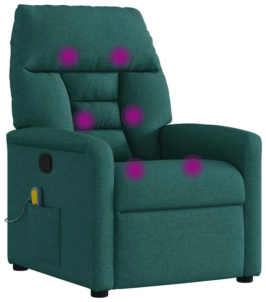 Poltrona de massagens reclinável tecido verde-escuro