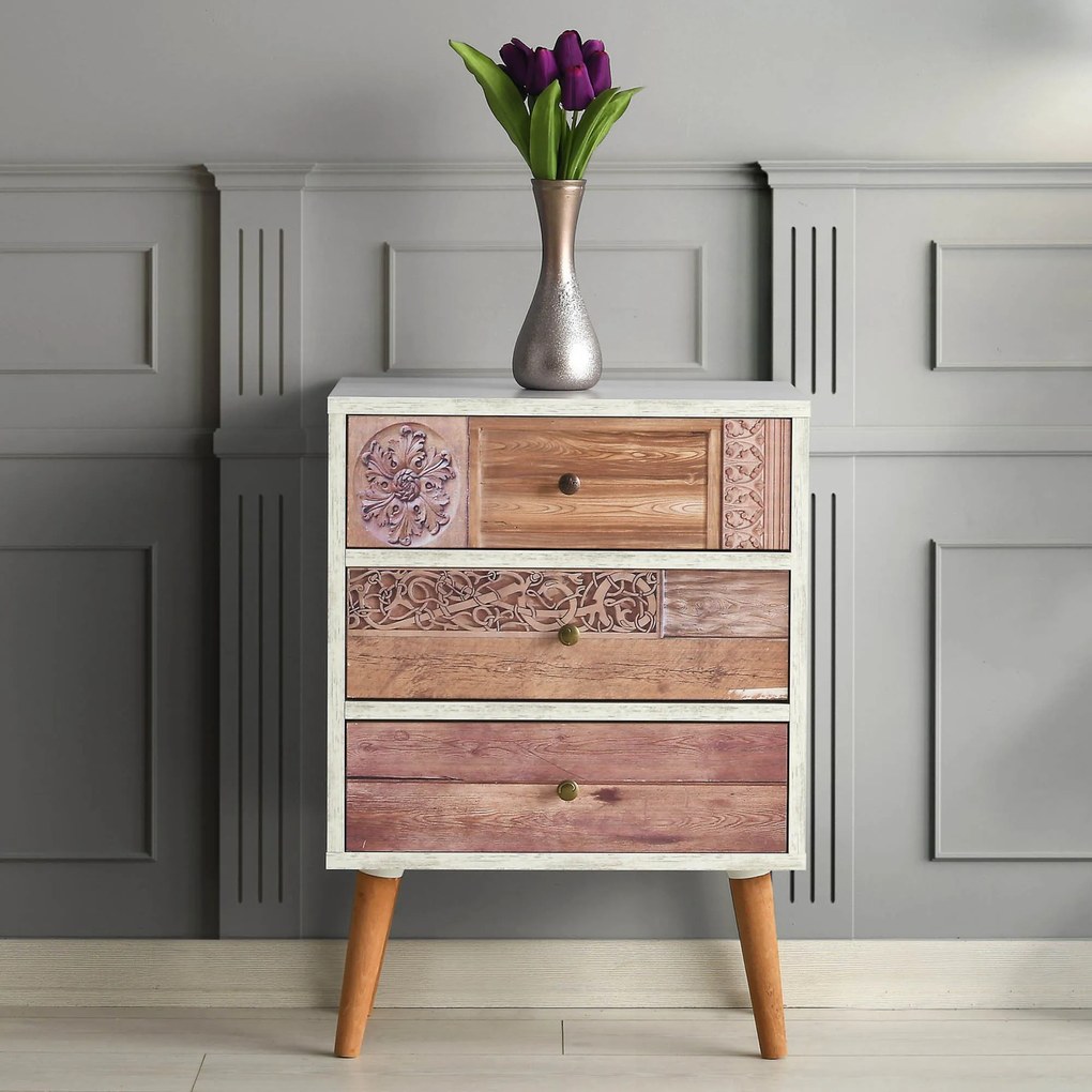 Cómoda Liza – Branco Nogueira – 50 cm x 68 cm x 35 cm