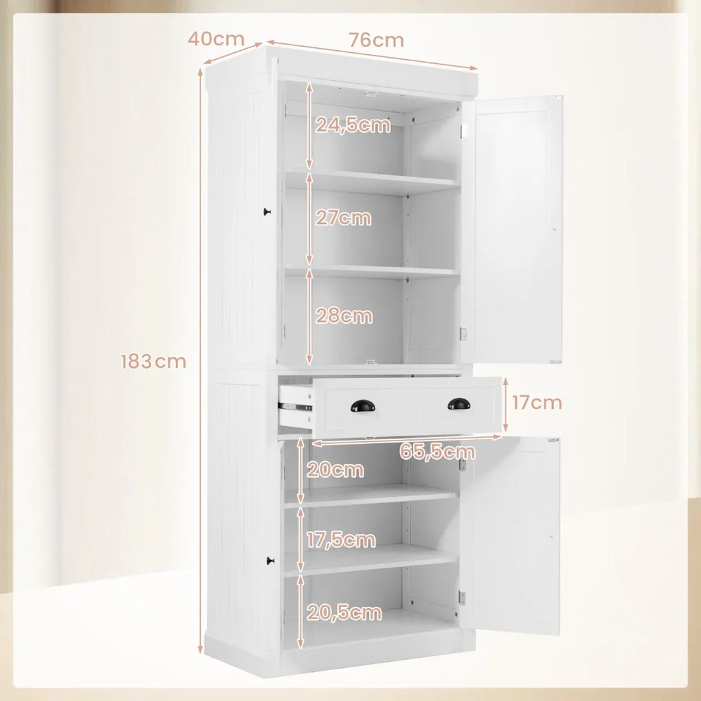 Armario arrumação com estantes reguláveis de 2 portas com gaveta para sala de estar Sala de jantar e corredor 76 x 40 x 183 cm Branco